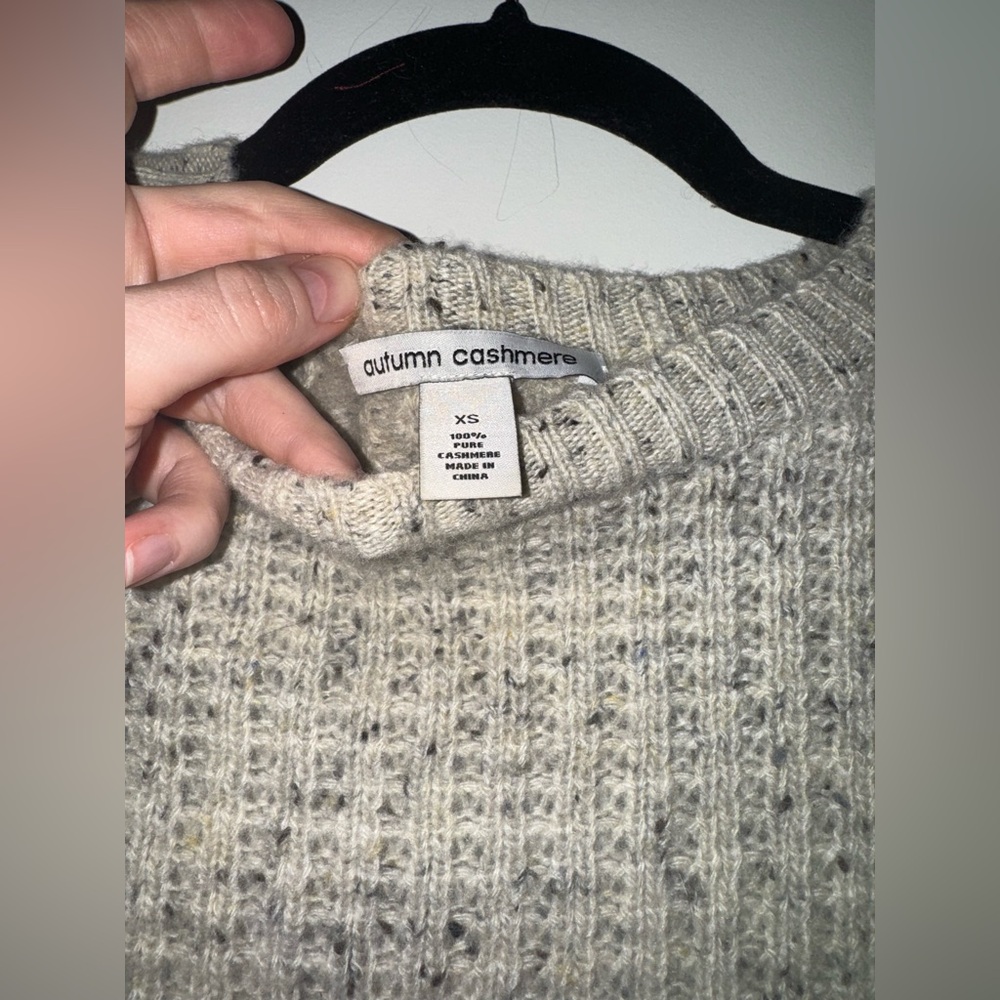 Autumn Cashmere Shirttail Thermal Crew Neck Sweater Beige Heather Sweater XS - Picture 3 of 5